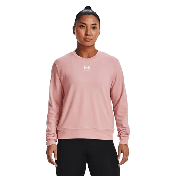 Under Armour Sugar Pink Rival Terry Crew Neck Sweatshirt w. Pockets Sweater - Picture 2 of 8